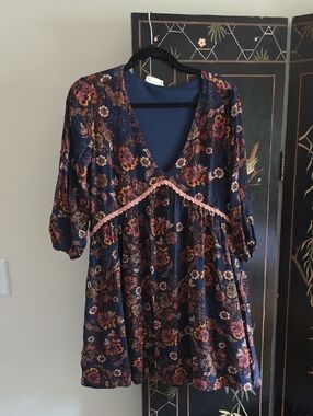 Altar'd State Navy Top with Textured Knit